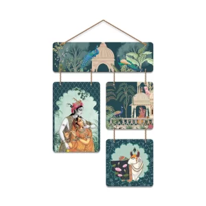 Artvibes Shri Radha Krishna Pichwai Wooden Wall Hanging – Traditional Indian Devotional Wall Art, Spiritual Home Decor & Gift Item (WH_6532N)