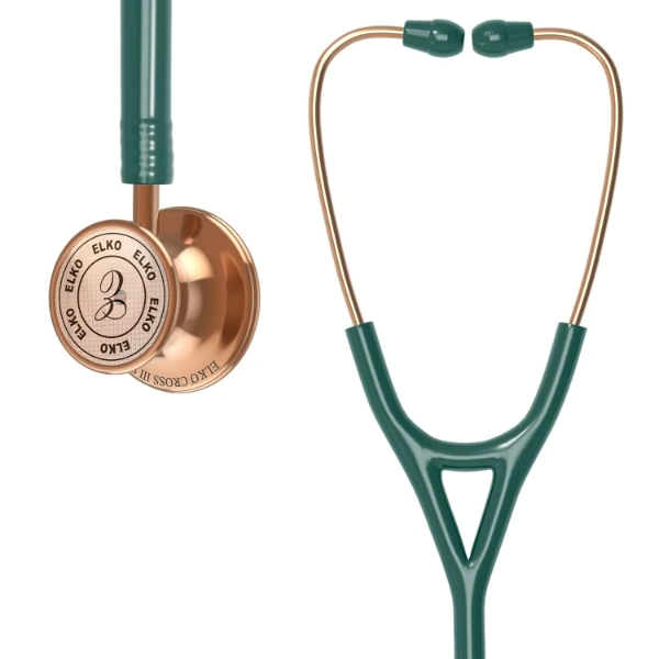 ELKO EL-190 Rose Gold edition CROSS III SS stainless steel dual head acoustic stethoscope | Adult & Pediatric Stethocope with Double-sided Rose Gold Chestpiece | Two-Way PVC Tubing | Doctors & Medical Students (Multi-colour)