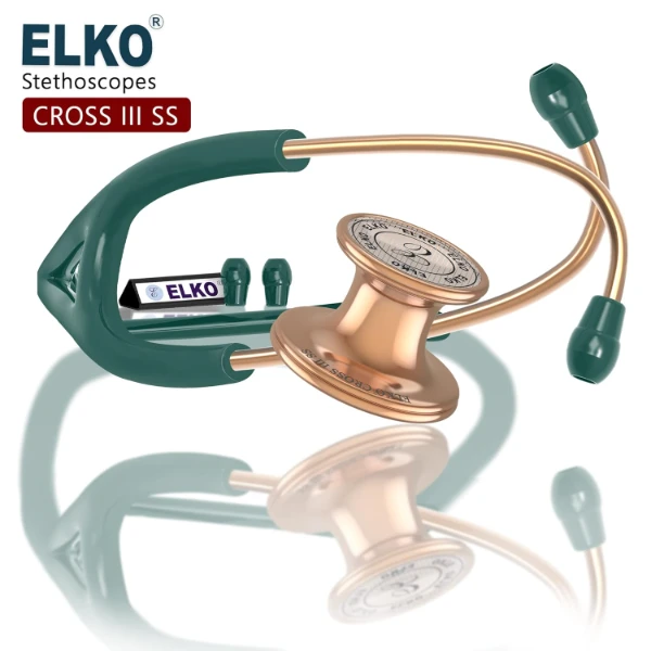 ELKO EL-190 Rose Gold edition CROSS III SS stainless steel dual head acoustic stethoscope | Adult & Pediatric Stethocope with Double-sided Rose Gold Chestpiece | Two-Way PVC Tubing | Doctors & Medical Students (Multi-colour) - Image 2