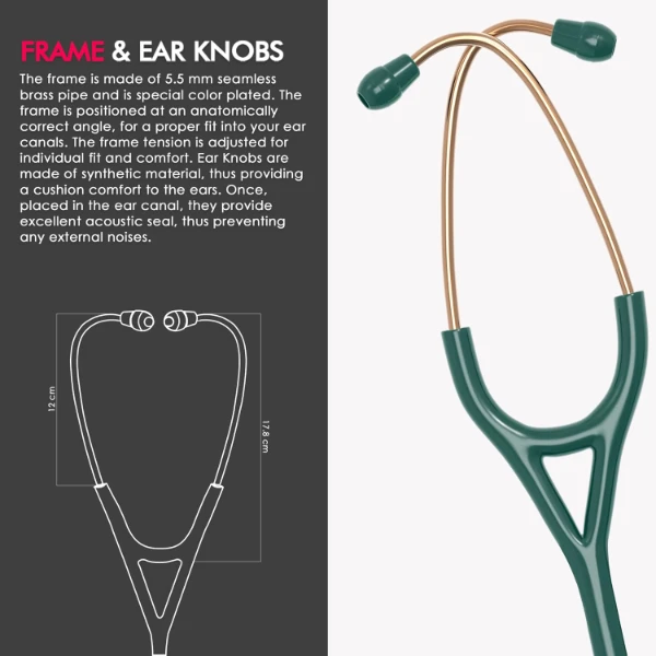 ELKO EL-190 Rose Gold edition CROSS III SS stainless steel dual head acoustic stethoscope | Adult & Pediatric Stethocope with Double-sided Rose Gold Chestpiece | Two-Way PVC Tubing | Doctors & Medical Students (Multi-colour) - Image 3