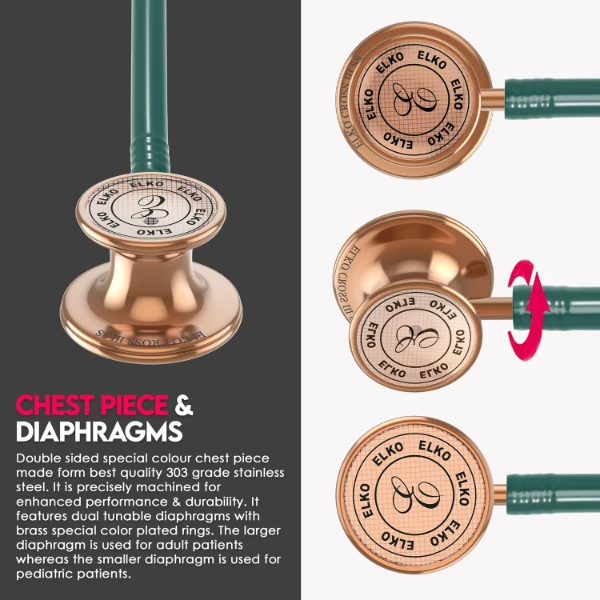 ELKO EL-190 Rose Gold edition CROSS III SS stainless steel dual head acoustic stethoscope | Adult & Pediatric Stethocope with Double-sided Rose Gold Chestpiece | Two-Way PVC Tubing | Doctors & Medical Students (Multi-colour) - Image 4