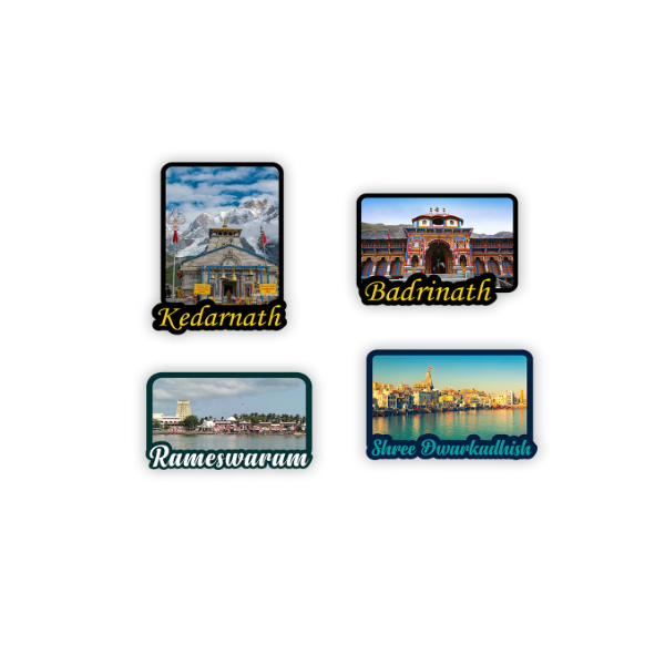 Gift Me Bazar 4 Dham Fridge Magnet | Rameshwaram | Badrinath | Kedarnath | Dwarka Fridge Magnet | Religious Gift | Home Office & Temple Decor Stickers (Combo)