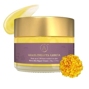 ADHYAY Shata Dhauta Ghrita Skin Renewal Cream | 100x Washed Cow Ghee with Marigold Extract | Ayurvedic Anti-Aging & Wrinkle Repair Moisturizer | 40g