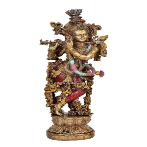 AONA Large Resin Lord Krishna Statue with Flute | 14 Inch Slim Design Decorative Idol for Home, Temple & Spiritual Décor (ARBN1)