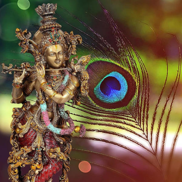 AONA Large Resin Lord Krishna Statue with Flute | 14 Inch Slim Design Decorative Idol for Home, Temple & Spiritual Décor (ARBN1) - Image 3