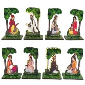 ASHT Sakha Set of 8 Wooden Showpieces – Devotional Hindu Figurines for Spiritual Home Décor, Elegant Temple, Shelf & Festival Decoration Gift Set