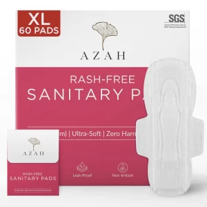 AZAH XL Sanitary Pads for Women – 60 Pads Pack, 3x More Absorption & Rash-Free Comfort