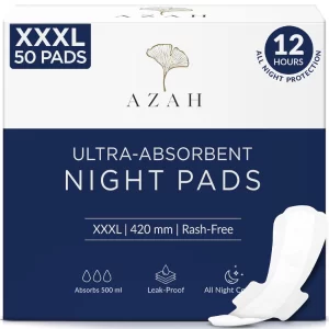 Azah XXXL Night Sanitary Pads for Women | 50 Count Extra Large Pads | Heavy Flow Leak-Proof Overnight Protection