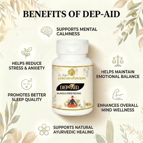 Dr. Pushp’s Arogyam Ayurvedam Dep-Aid (60 Capsules) | Natural Stress Relief & Mental Wellness Supplement | Ayurvedic Formula for a Calm & Balanced Mind | Gluten, Soy & Dairy Free - Image 2