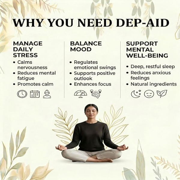 Dr. Pushp’s Arogyam Ayurvedam Dep-Aid (60 Capsules) | Natural Stress Relief & Mental Wellness Supplement | Ayurvedic Formula for a Calm & Balanced Mind | Gluten, Soy & Dairy Free - Image 3