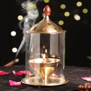 ServDharm Brass Akhand Diya with Borosilicate Glass | 6.4" | 16.2 cm