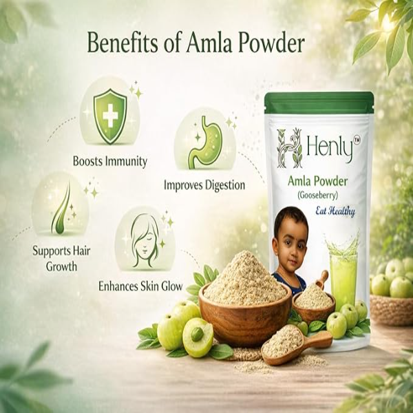HENLY Certified Organic Amla Powder (200g) | 100% Natural Vitamin C Supplement for Immunity | Indian Gooseberry Powder for Hair Growth & Glowing Skin | Non-GMO & Edible - Image 2