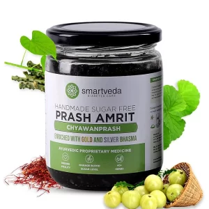 Smartveda Sugar Free Chyawanprash (500g) – Prash Amrit with Gold & Silver Bhasma | Ayurvedic Immunity & Stamina Booster for Blood Sugar Support
