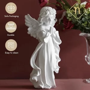 Nestasia artisanal white praying angel statue with wings.