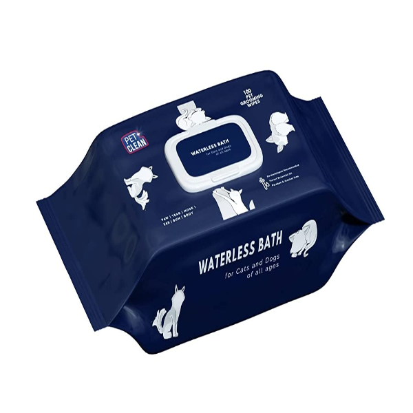 Anti-bacterial pet wipes packaging with cherry blossom flowers for pet grooming.