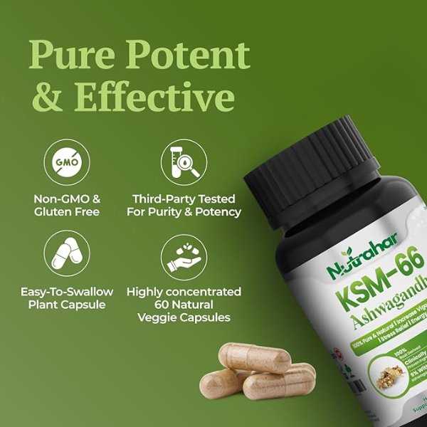 KSM-66 Ashwagandha 1000mg with Black Pepper | 5% Withanolides for High Absorption | 60 Veggie Capsules | Extra Strength Stress Relief, Energy & Stamina Support | Clinically Proven Pure Root Extract - Image 2
