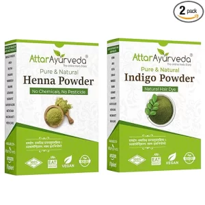 Attar Ayurveda Natural Black Hair Dye Kit (400g) – 2-Step Henna (200g) & Indigo (200g) Combo Pack | 100% Organic, PPD-Free & Chemical-Free | Permanent Natural Color