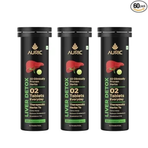Auric Liver Detox Effervescent Tablets (Pack of 60) | Plant-Based Liver Support with Milk Thistle & 9 Herbs | Clinically Researched for Fatty Liver, Alcohol Detox & Metabolism | Sugar-Free