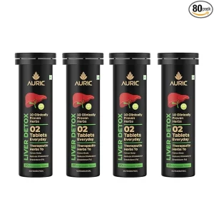 Auric Liver Detox Effervescent Tablets (80 Count) | Ayurvedic Liver Support with Milk Thistle & 10 Herbs | For Fatty Liver, Alcohol Detox & Metabolism | 40-Day Supply | Sugar-Free
