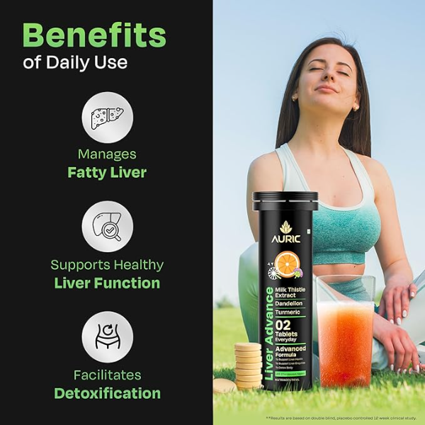 Auric Liver Advance Effervescent (20 Tablets) | Advanced Ayurvedic Detox with No Artificial Colors or Sweeteners | Clinically Researched for Fatty Liver & Enzyme Balance | Sugar-Free - Image 3
