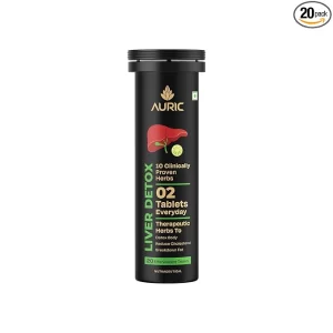 Auric Liver Care Supplement - 20 Fizzy Tablets | Natural Detoxification & Metabolism Booster | With Milk Thistle, Kutki & Kalmegh | Supports Liver Enzyme Balance & Gut Health