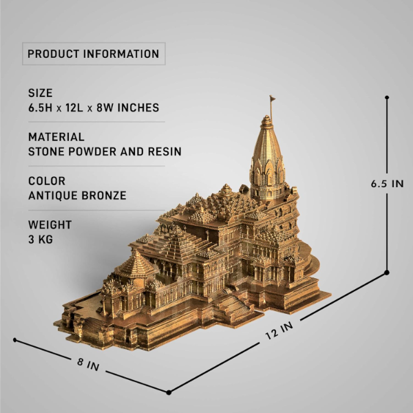 SILAII Ayodhya Ram Mandir Replica Sculpture – 1 Feet Antique Bronze Finish Home Décor Showpiece - Image 3