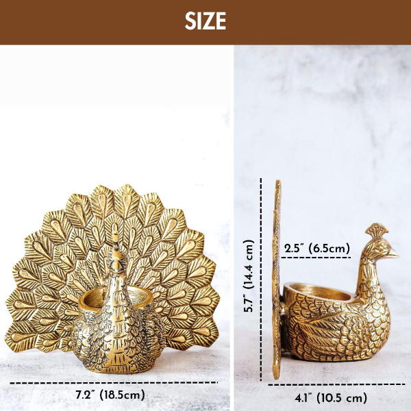 BEHOMA Golden Metal Dancing Peacock Showpiece with Scented Glass Candle – Romantic Home Décor Gift for Valentine’s Day, Anniversary & Birthday (18.5 cm) - Image 3