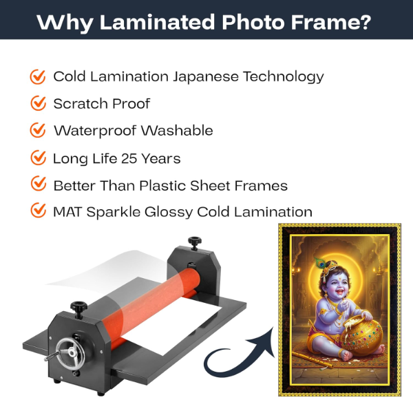 Premium Baby Krishna Photo Frame (12x8 Inch) – Bal Gopal Makhan Chor Matte Black Wall Frame | Hindu Kanha Devotional Home & Pooja Room Decor | Spiritual Gift Item - Image 4