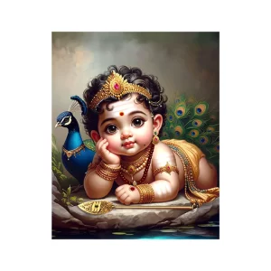 Baby Murugan Wall Sticker with Peacock – Self-Adhesive PVC Vinyl Decal for Living Room, Pooja Room & Home Temple Décor (40 x 31 cm) | Spiritual Hindu Wall Art
