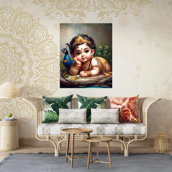 Baby Murugan Wall Sticker with Peacock – Self-Adhesive PVC Vinyl Decal for Living Room, Pooja Room & Home Temple Décor (40 x 31 cm) | Spiritual Hindu Wall Art - Image 3
