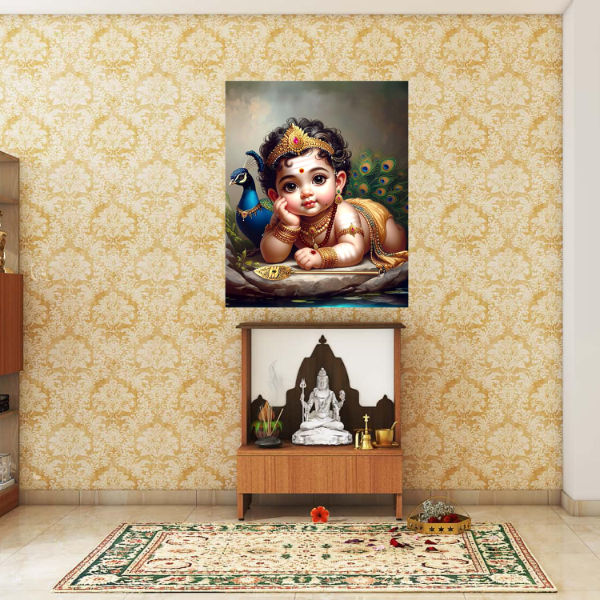 Baby Murugan Wall Sticker with Peacock – Self-Adhesive PVC Vinyl Decal for Living Room, Pooja Room & Home Temple Décor (40 x 31 cm) | Spiritual Hindu Wall Art - Image 4
