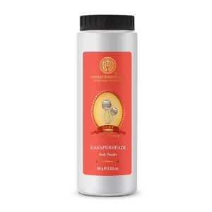 Forest Essentials Dasapushpadi Baby Powder – 100% Talc-Free | Natural Corn Starch Body Powder for Sensitive Skin | Infused with 10 Sacred Ayurvedic Herbs | Safe for Newborns | 100g