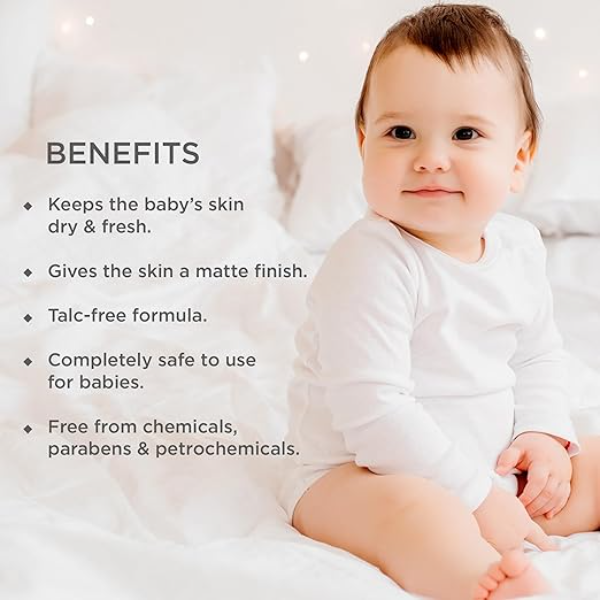 Forest Essentials Dasapushpadi Baby Powder – 100% Talc-Free | Natural Corn Starch Body Powder for Sensitive Skin | Infused with 10 Sacred Ayurvedic Herbs | Safe for Newborns | 100g - Image 2