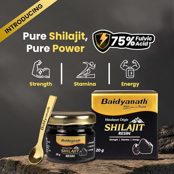 Baidyanath Himalayan Shilajit Resin (20g) – 100% Pure & Authentic Ayurvedic Formula | Rich in Fulvic Acid for Strength, Power & Stamina | Lab Tested - Image 4