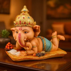 Resin Cute Bal Ganesha Decorative Statue – Multicolor Lord Ganesha Idol for Home Décor, Pooja Room & Gifting (Set of 1)