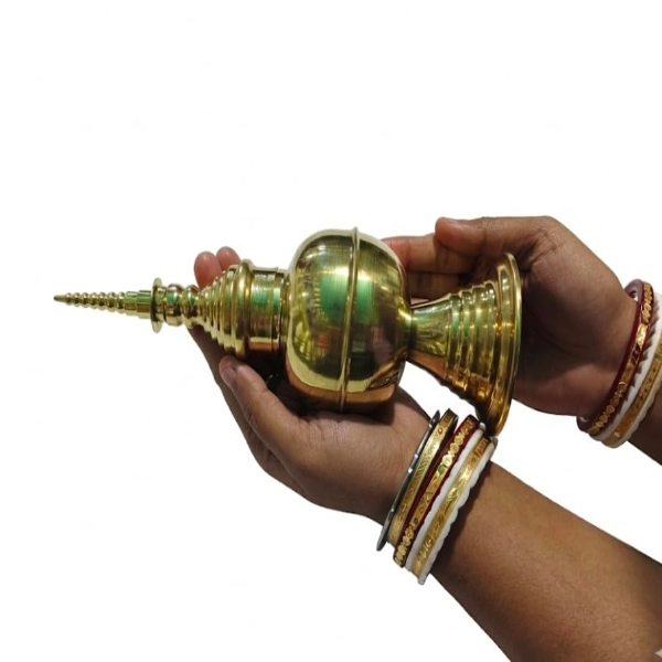Brass Lakshmi Japhi (Gach Koto) for Puja – Traditional Bengali Lakshmi Puja Kalash | Premium Brass Ritual Vessel for Home Temple Worship & Spiritual Use - Image 4