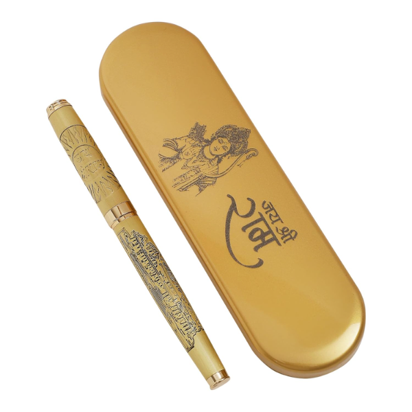 Bhagwan Ram Gold Metal Pen – Ayodhya Ram Mandir Souvenir with Premium Gift Box | Devotional Hindu Collectible Pen & Spiritual Gift Item - Image 2