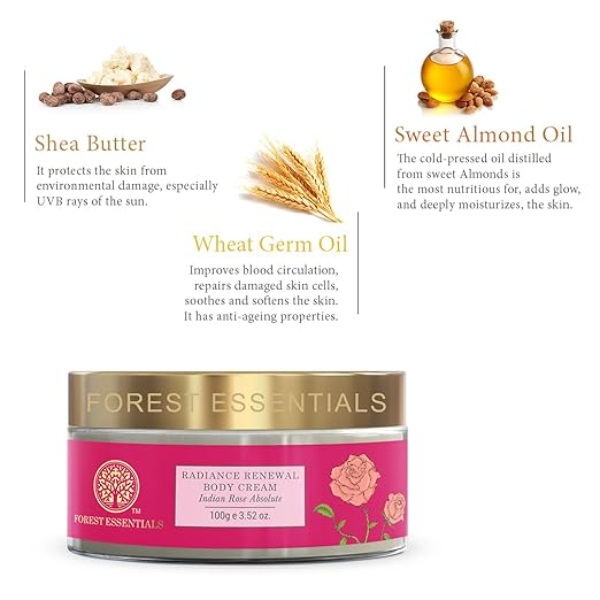 Forest Essentials Indian Rose Body Cream: Intensive Moisture Lock with Cocoa & Shea Butter | Radiance Boosting Formula for Soft, Silky Skin | Natural Rose Fragrance | 100% Ayurvedic - Image 3