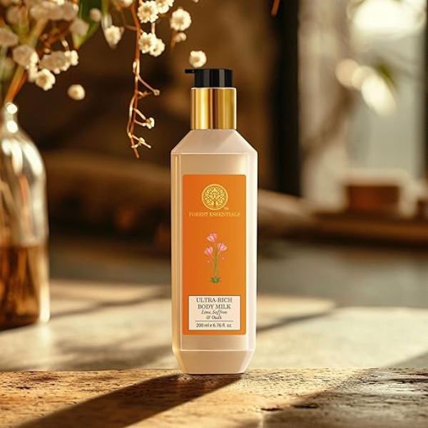 Forest Essentials Ultra-Rich Body Milk – Lime, Saffron & Oudh | Luxury Ayurvedic Body Lotion for Dry Skin | Deeply Nourishing & Fast-Absorbing Daily Moisturizer | 200ml - Image 4