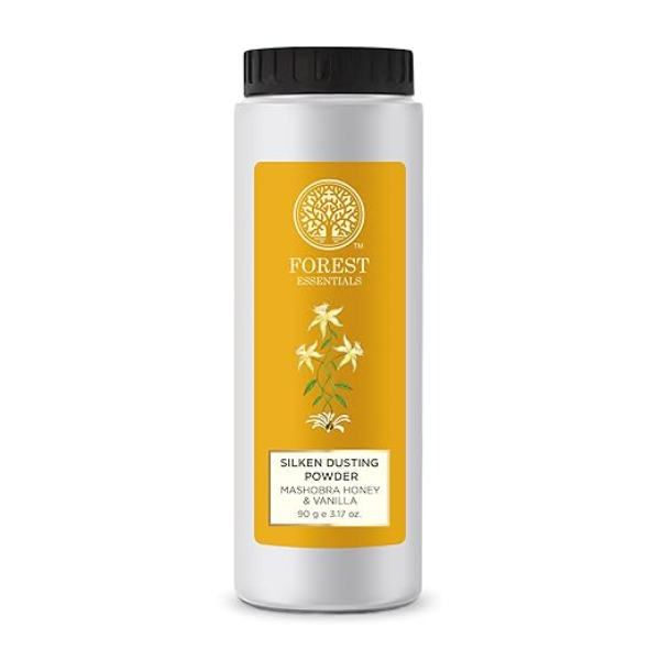 Forest Essentials Silken Dusting Powder – Honey & Vanilla | Talc-Free Natural Body Powder with Corn Starch & Cocoa Butter | Absorbent & Softening Skin Treatment | 100g