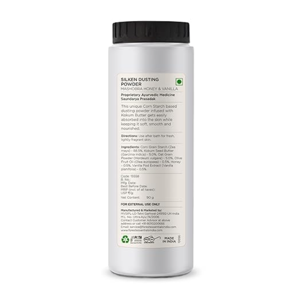 Forest Essentials Silken Dusting Powder – Honey & Vanilla | Talc-Free Natural Body Powder with Corn Starch & Cocoa Butter | Absorbent & Softening Skin Treatment | 100g - Image 2