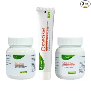 L’Amar Bone & Joint Wellness 3-Piece Kit | Natural Calcium Supplement & Joint Support | Includes KAL (60 Tabs), OSTEO (60 Tabs) & Pain Relief Gel (30g) | Ayurvedic Arthritis & Bone Strength Combo