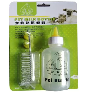 Jainsons Pet Products 120ml Pet Nursing Kit – Milk Feeding Bottle with Extra Nipple & Cleaning Brush for Dogs, Cats, Rabbits & Small Animals