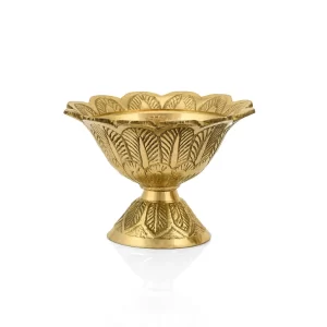 TATTVA Engraved Brass Devdas Diya with Floral Design – Elegant Oil Lamp for Home, Office & Festive Puja Decor (1 Piece)