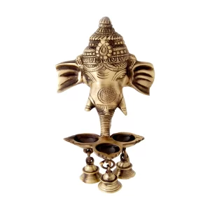 Two Moustaches Handcrafted Brass Ganesha Wall Hanging Diya with Bells – Traditional Oil Lamp for Puja, Temple Décor & Diwali Gifts (Pack of 1)