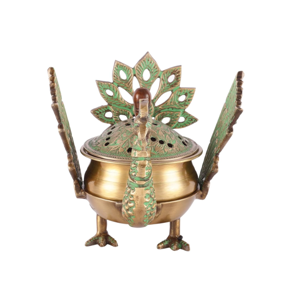 Skywalk Handcrafted Brass Loban Dhoop Dani with Peacock Design – Traditional Incense Burner, Dhunachi Urli & Home Office Spiritual Décor - Image 2