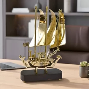 DSH crafting your curiosity vintage brass ship with wooden base.
