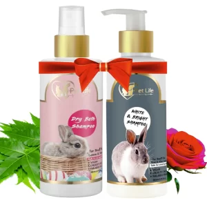Pet Life Natural Rabbit Shampoo Set – Dry Bath 200ml & White & Bright 200ml, Gentle Formula for Small Pets, Promotes Healthy, Shiny, Silky Coat and Freshness for Rabbits & Small Breeds