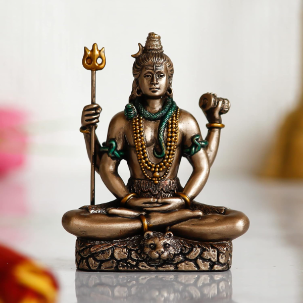 eCraftIndia Brown Resin Meditating Lord Shiva Statue – Divine Shiv Murti for Home Décor, Pooja Room, Office & Car Dashboard | Elegant Lord Shiva Idol for Spiritual Energy, Diwali, Housewarming, Maha Shivratri & Special Gift Occasions - Image 2