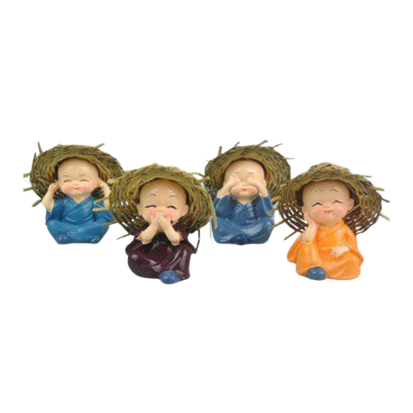 eCraftIndia Set of 4 Resin Buddha Monk Statues with Hat – “See No Evil, Hear No Evil, Speak No Evil, Think No Evil” Decorative Figurines for Home, Living Room, Office Desk & Car Dashboard | Spiritual Showpiece Gift for Birthdays & Special Occasions - Image 3